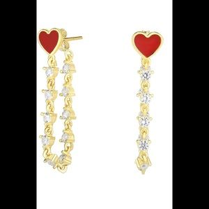 14K Yellow Gold Plated Sterling Silver CZ & Red En